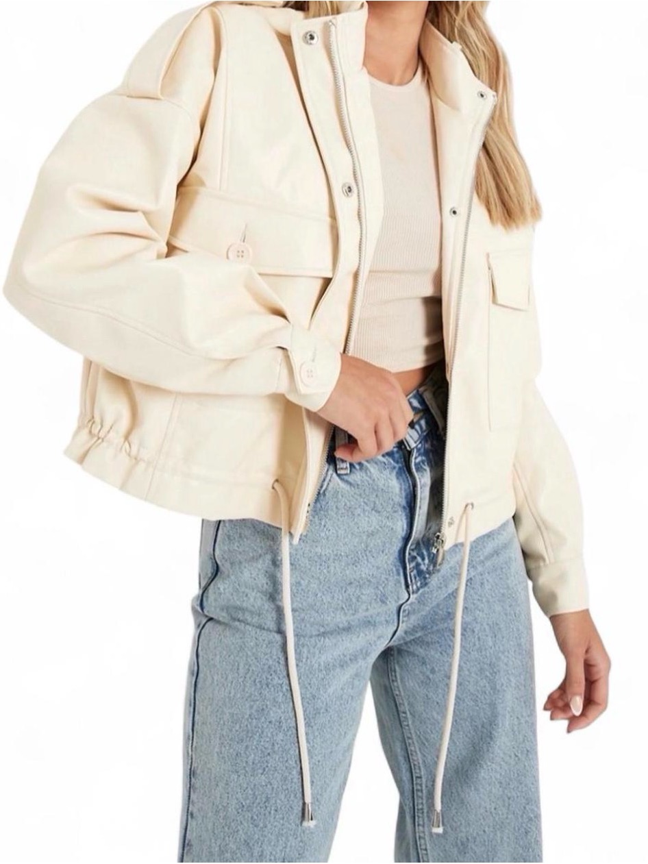Boohoo Cream Hooded Utility Jacket
